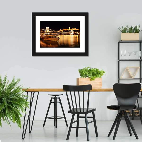 Budapest &amp; Chain Bridge Canvas Wall Art-3 Horizontal-Gallery Wrap-25" x 16"-Tiaracle