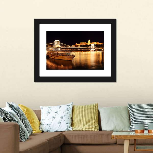Budapest &amp; Chain Bridge Canvas Wall Art-3 Horizontal-Gallery Wrap-25" x 16"-Tiaracle