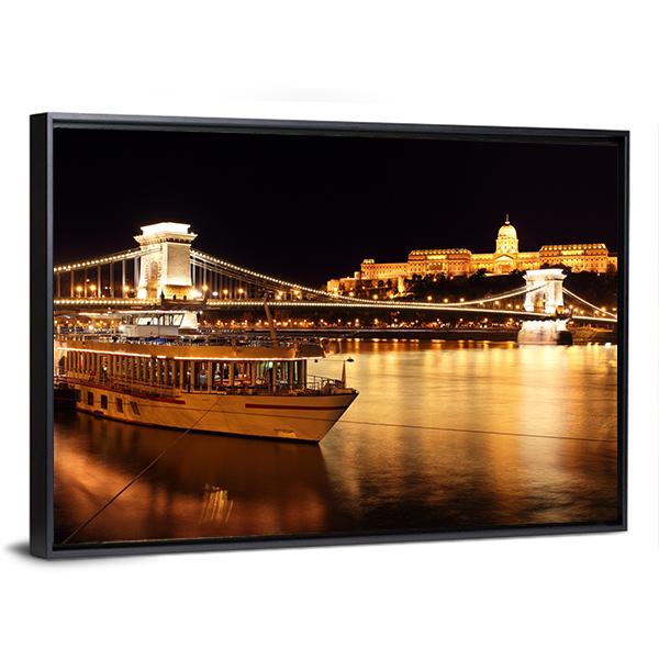 Budapest &amp; Chain Bridge Panoramic Canvas Wall Art-1 Piece-36" x 12"-Tiaracle