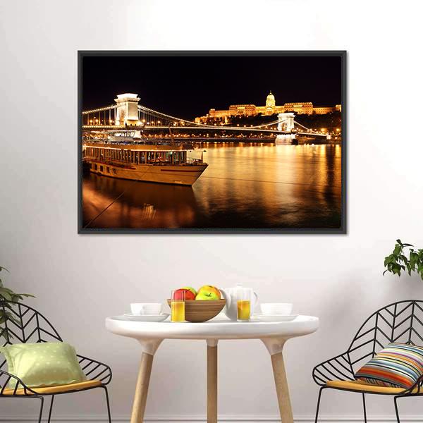 Budapest &amp; Chain Bridge Panoramic Canvas Wall Art-1 Piece-36" x 12"-Tiaracle