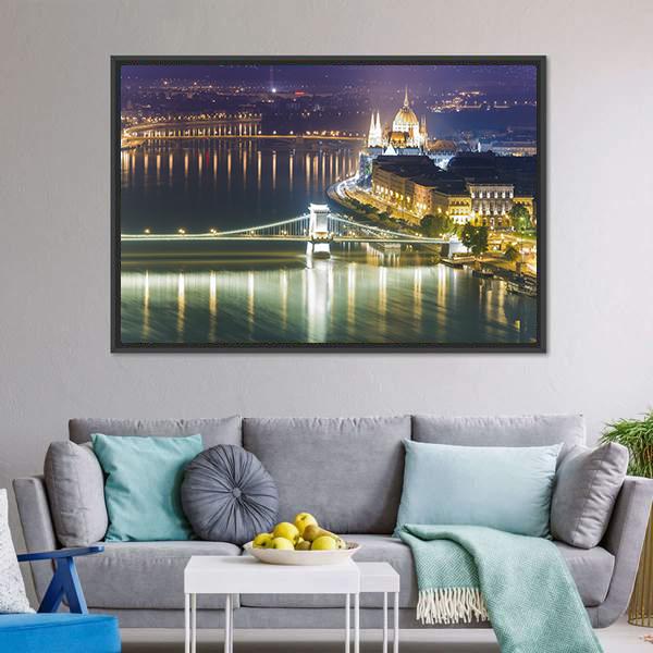 Budapest City At Night Canvas Wall Art-1 Piece-Floating Frame-24" x 16"-Tiaracle