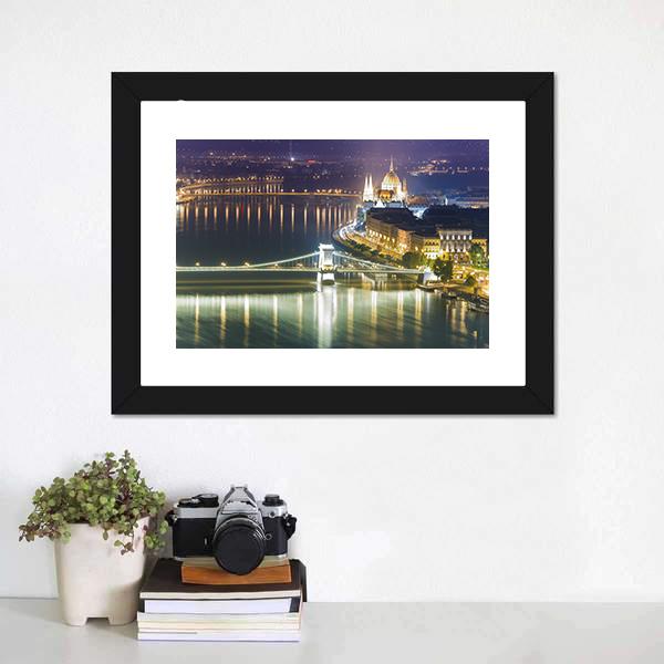 Budapest City At Night Canvas Wall Art-1 Piece-Framed Print-20" x 16"-Tiaracle