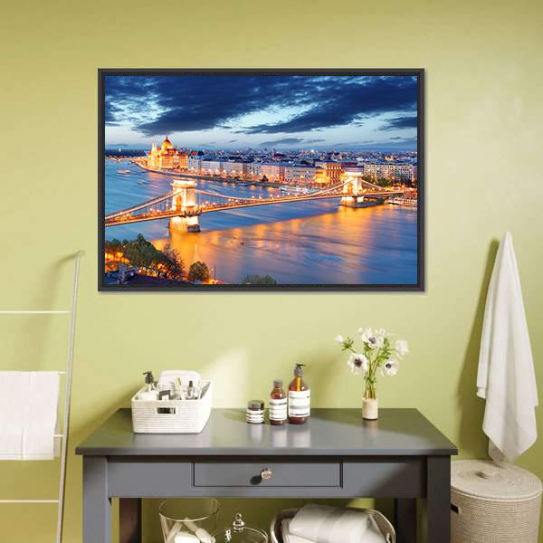 Budapest Cityscape Hungary Canvas Wall Art-1 Piece-Floating Frame-36" x 24"-Tiaracle