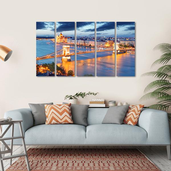 Budapest Cityscape Hungary Canvas Wall Art-5 Horizontal-Gallery Wrap-22" x 12"-Tiaracle