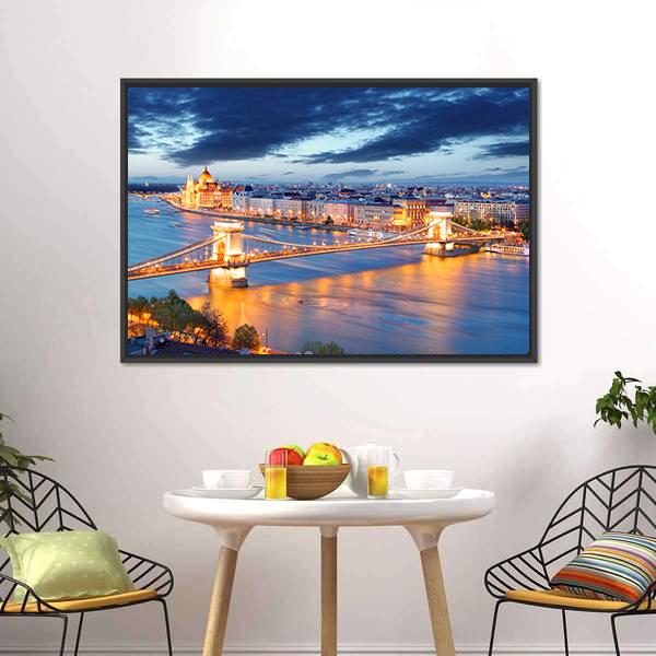 Budapest Cityscape Hungary Canvas Wall Art-5 Horizontal-Gallery Wrap-22" x 12"-Tiaracle
