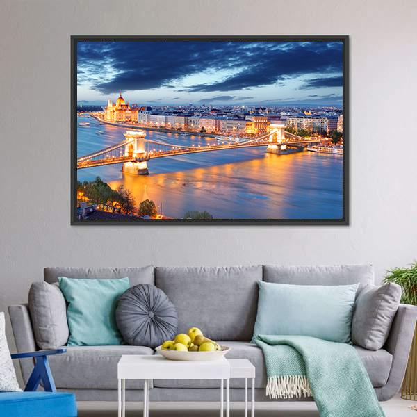 Budapest Cityscape Hungary Canvas Wall Art-5 Horizontal-Gallery Wrap-22" x 12"-Tiaracle