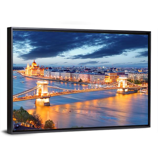 Budapest Cityscape Hungary Canvas Wall Art-5 Horizontal-Gallery Wrap-22" x 12"-Tiaracle