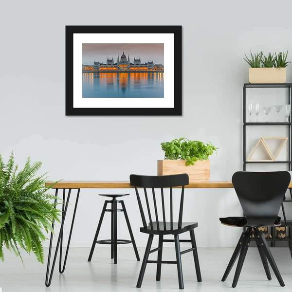 Budapest Parliament At Dusk Panoramic Canvas Wall Art-1 Piece-36" x 12"-Tiaracle