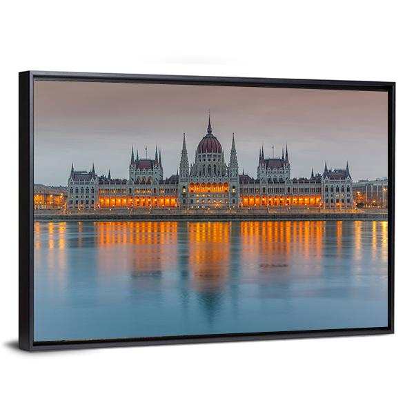 Budapest Parliament At Dusk Panoramic Canvas Wall Art-1 Piece-36" x 12"-Tiaracle