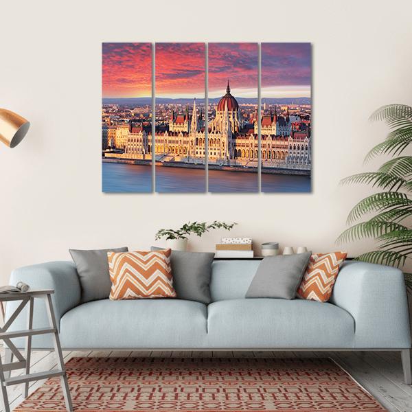 Budapest Parliament Hungary Canvas Wall Art-4 Horizontal-Gallery Wrap-34" x 24"-Tiaracle