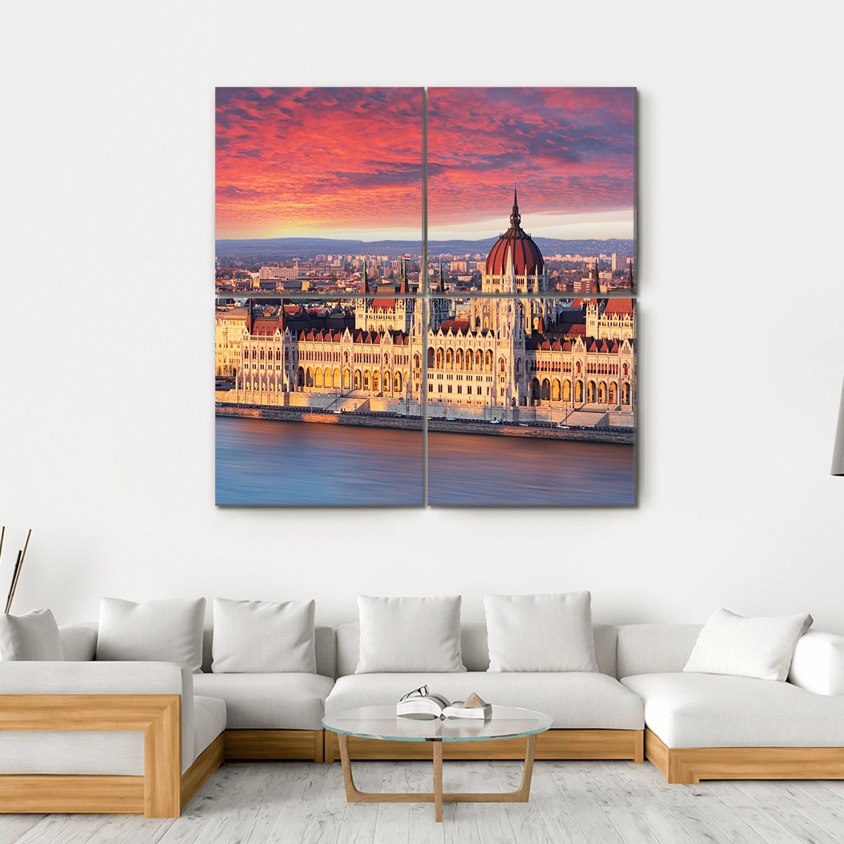 Budapest Parliament Hungary Canvas Wall Art-4 Square-Gallery Wrap-17" x 17"-Tiaracle