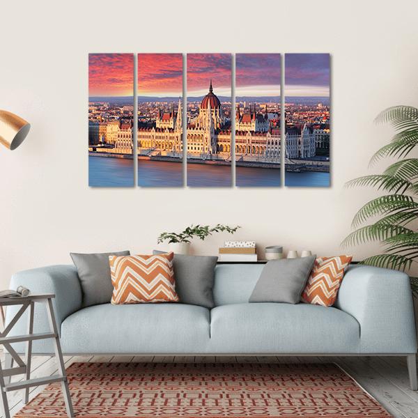 Budapest Parliament Hungary Canvas Wall Art-5 Horizontal-Gallery Wrap-22" x 12"-Tiaracle
