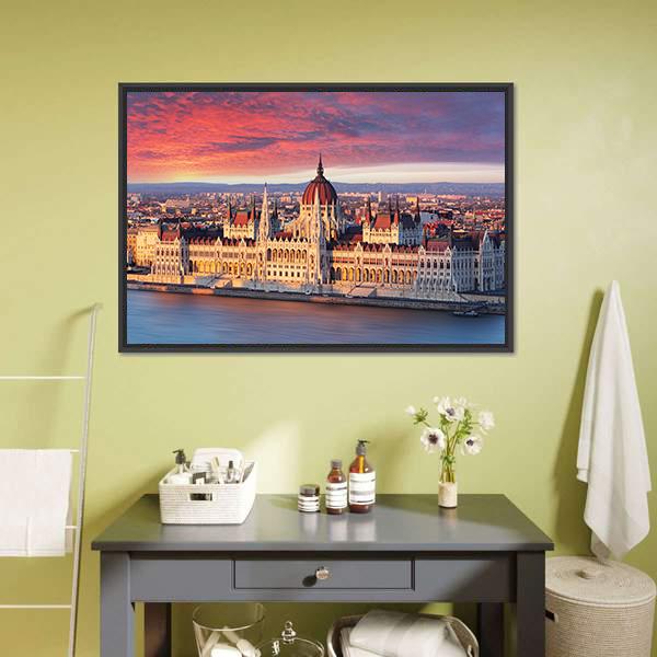 Budapest Parliament Hungary Canvas Wall Art-5 Horizontal-Gallery Wrap-22" x 12"-Tiaracle