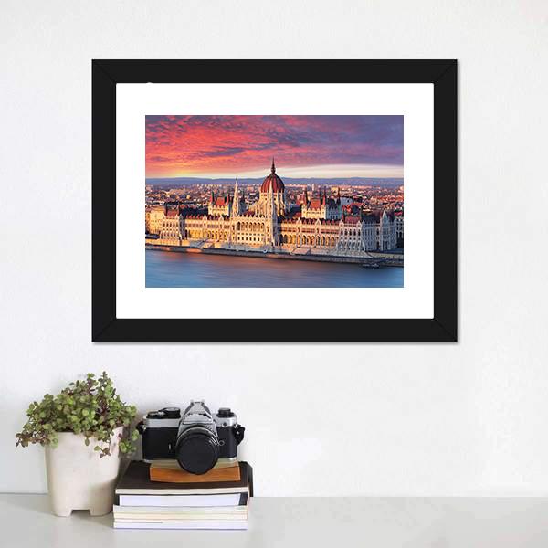 Budapest Parliament Hungary Canvas Wall Art-1 Piece-Framed Print-20" x 16"-Tiaracle