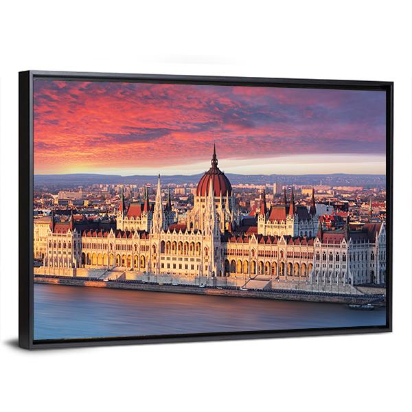 Budapest Parliament Hungary Canvas Wall Art-5 Horizontal-Gallery Wrap-22" x 12"-Tiaracle