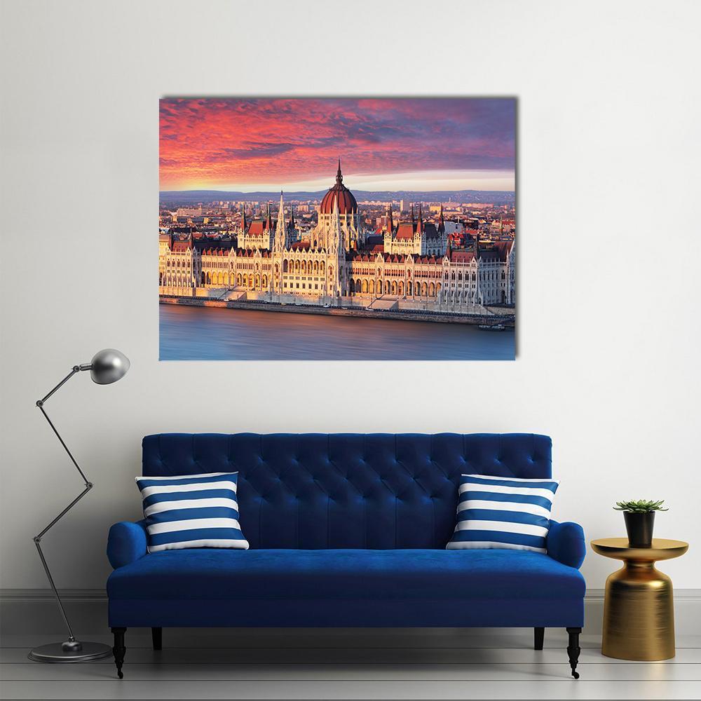 Budapest Parliament Hungary Canvas Wall Art-5 Star-Gallery Wrap-62" x 32"-Tiaracle