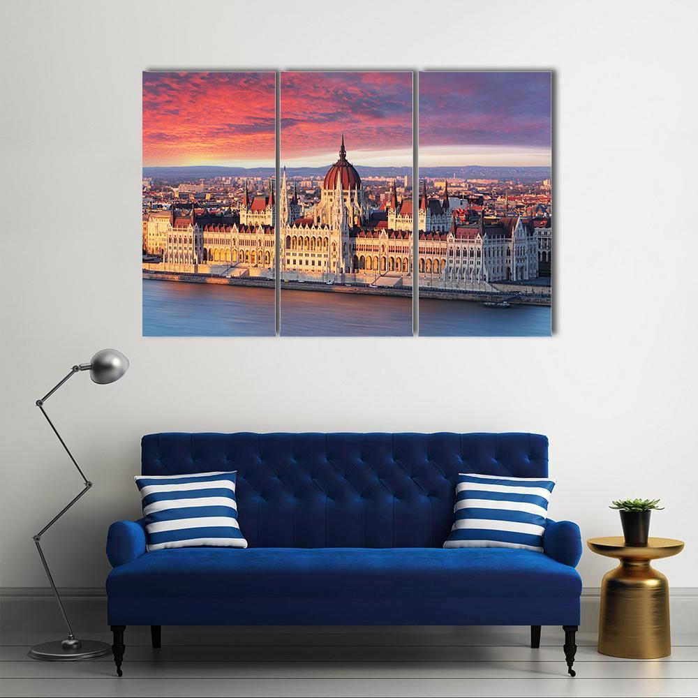 Budapest Parliament Hungary Canvas Wall Art-4 Pop-Gallery Wrap-50" x 32"-Tiaracle