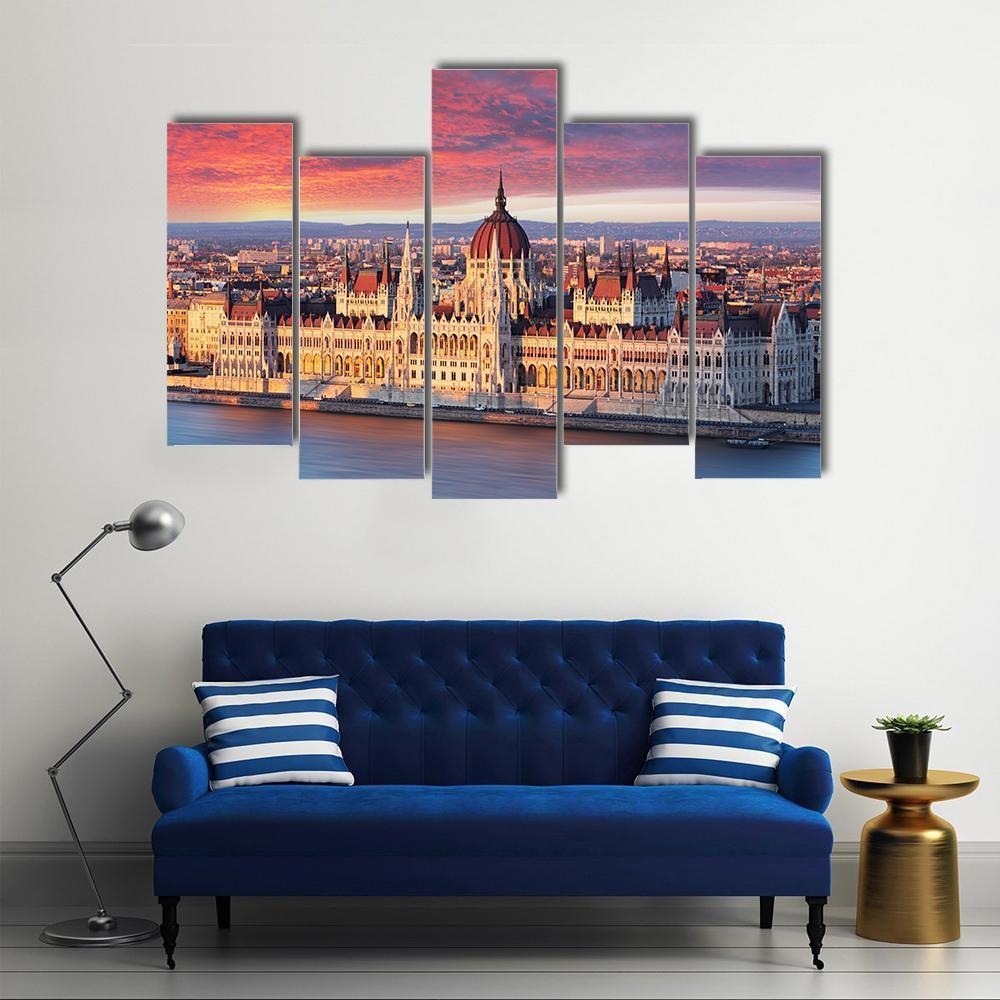 Budapest Parliament Hungary Canvas Wall Art-5 Pop-Gallery Wrap-47" x 32"-Tiaracle