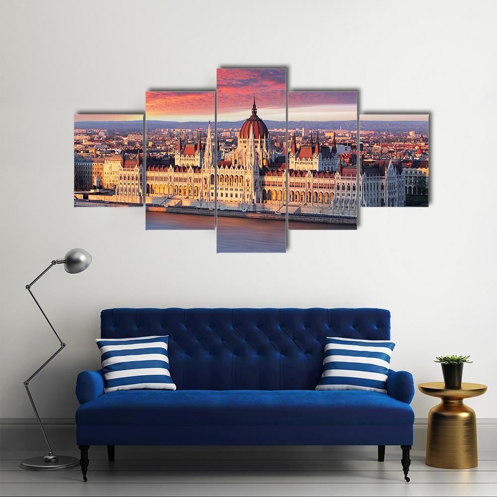 Budapest Parliament Hungary Canvas Wall Art-5 Star-Gallery Wrap-62" x 32"-Tiaracle