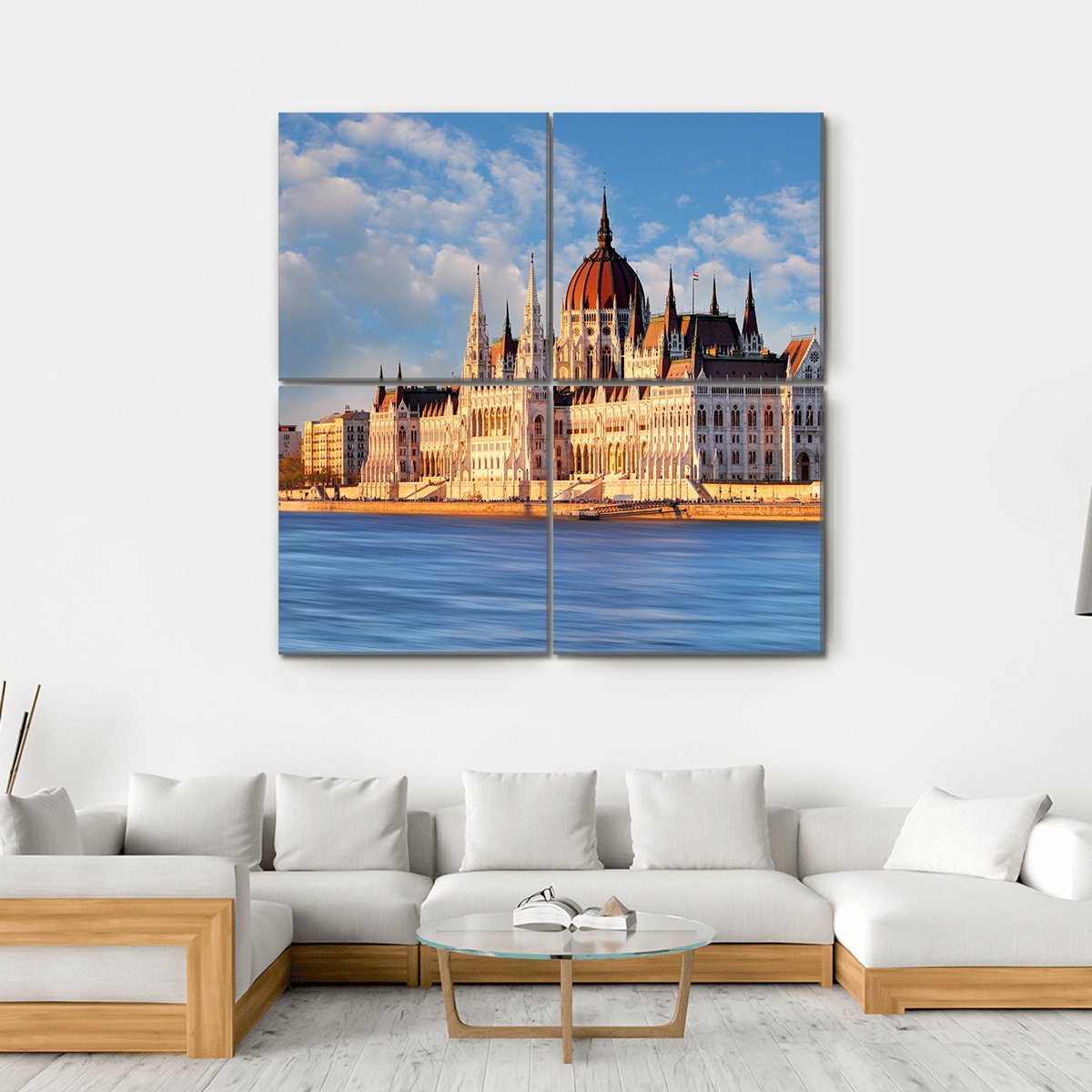 Budapest Parliament In Hungary Canvas Wall Art-4 Square-Gallery Wrap-17" x 17"-Tiaracle