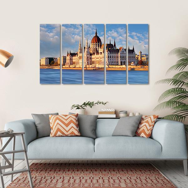 Budapest Parliament In Hungary Canvas Wall Art-5 Horizontal-Gallery Wrap-22" x 12"-Tiaracle