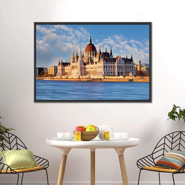 Budapest Parliament In Hungary Canvas Wall Art-5 Horizontal-Gallery Wrap-22" x 12"-Tiaracle