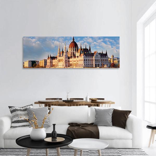 Budapest Parliament In Hungary Panoramic Canvas Wall Art-1 Piece-36" x 12"-Tiaracle