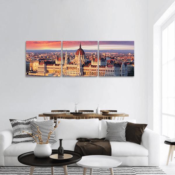 Budapest Parliament Hungary Panoramic Canvas Wall Art-3 Piece-25" x 08"-Tiaracle