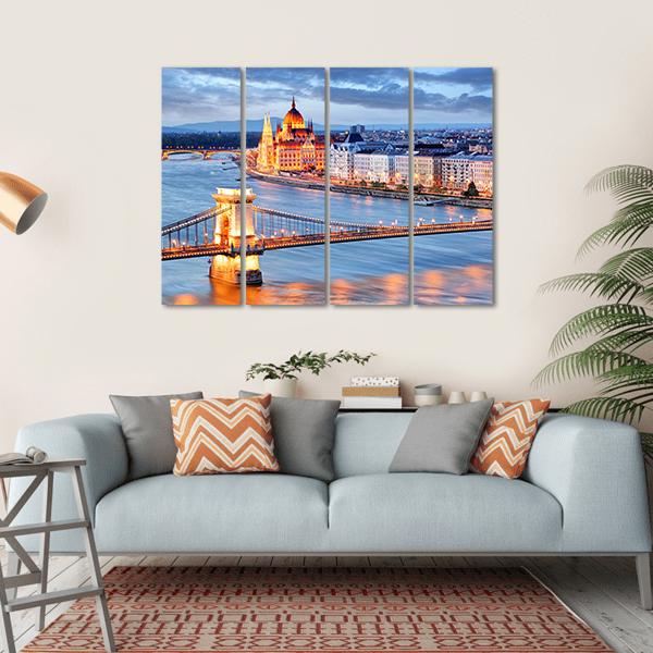 Budapest With Chain Bridge Canvas Wall Art-4 Horizontal-Gallery Wrap-34" x 24"-Tiaracle