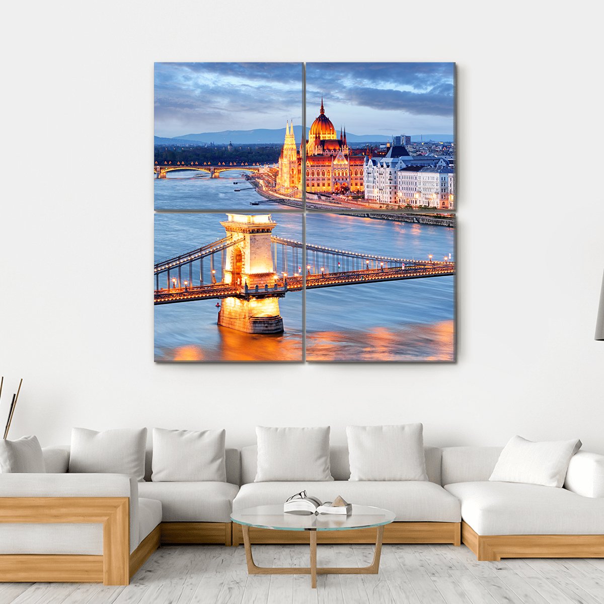 Budapest With Chain Bridge Canvas Wall Art-4 Square-Gallery Wrap-17" x 17"-Tiaracle