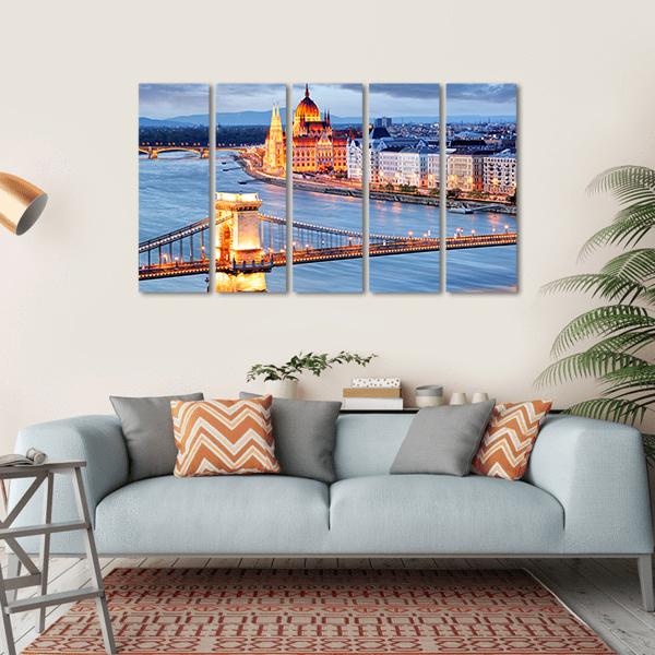 Budapest With Chain Bridge Canvas Wall Art-5 Horizontal-Gallery Wrap-22" x 12"-Tiaracle