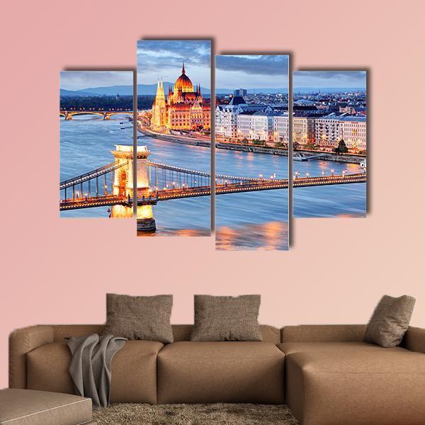 Budapest With Chain Bridge Canvas Wall Art-4 Pop-Gallery Wrap-50" x 32"-Tiaracle