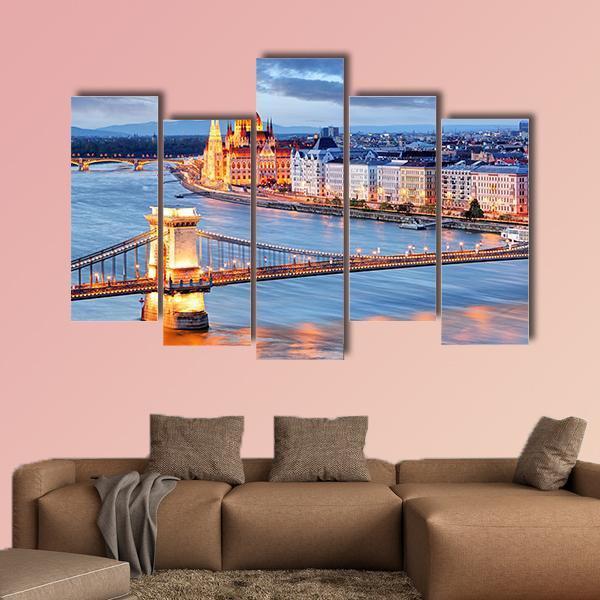 Budapest With Chain Bridge Canvas Wall Art-5 Pop-Gallery Wrap-47" x 32"-Tiaracle