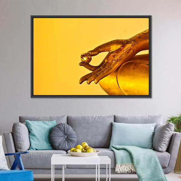 Buddha Statue Hands Canvas Wall Art-1 Piece-Floating Frame-24" x 16"-Tiaracle