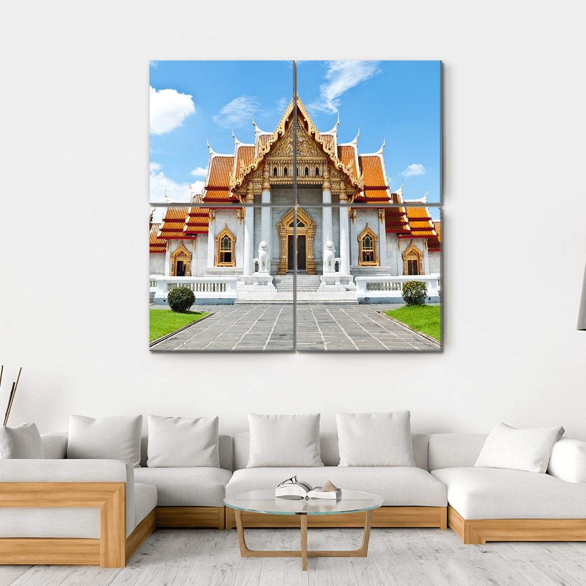 Buddhist Temple Thailand Canvas Wall Art-4 Square-Gallery Wrap-17" x 17"-Tiaracle