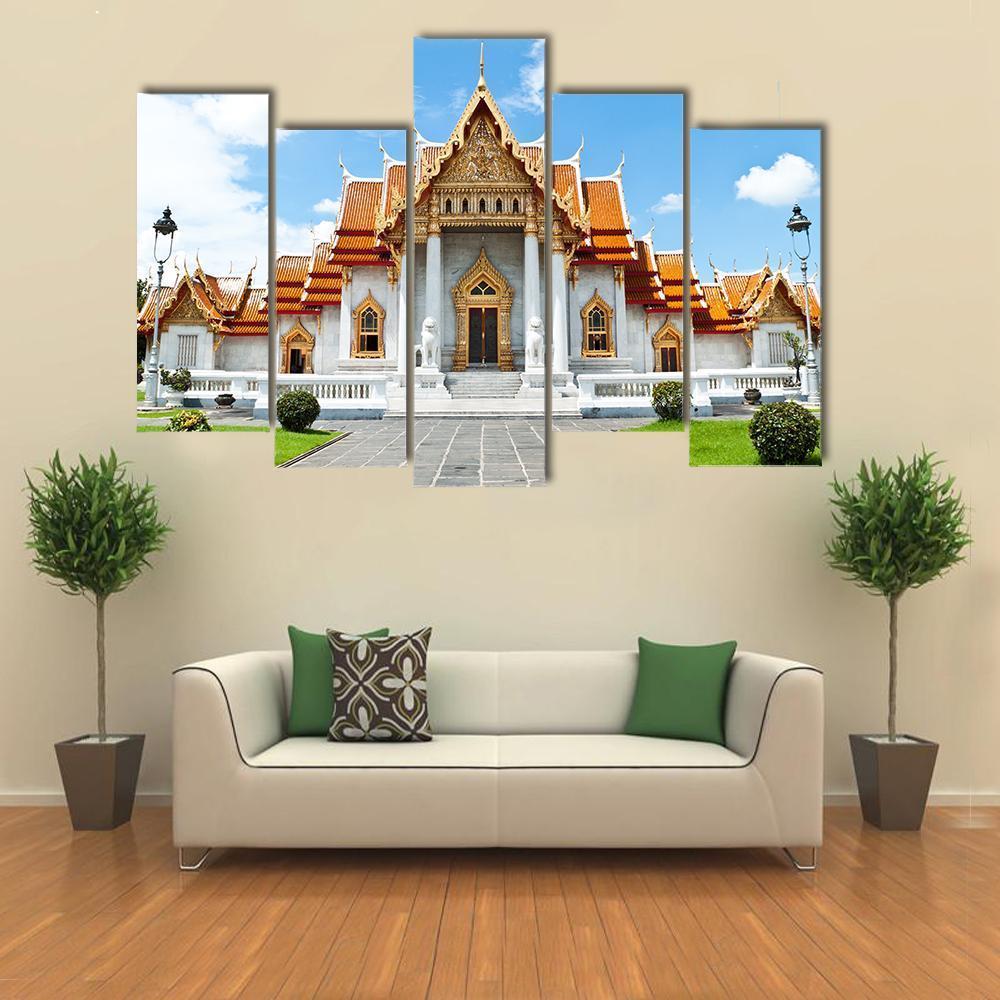 Buddhist Temple Thailand Canvas Wall Art-5 Pop-Gallery Wrap-47" x 32"-Tiaracle