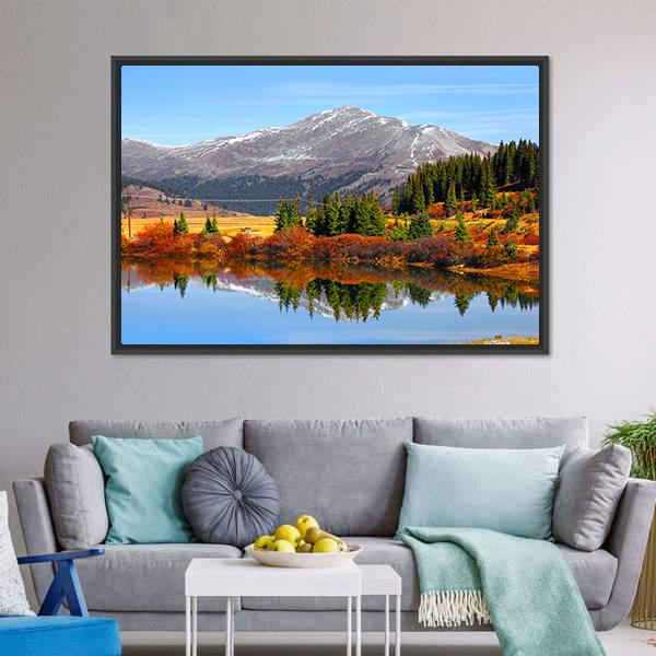 Buffehr Lake In Autumn Canvas Wall Art-1 Piece-Floating Frame-24" x 16"-Tiaracle