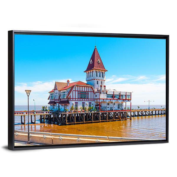 Building & Pier At Shore Canvas Wall Art-3 Horizontal-Gallery Wrap-25" x 16"-Tiaracle