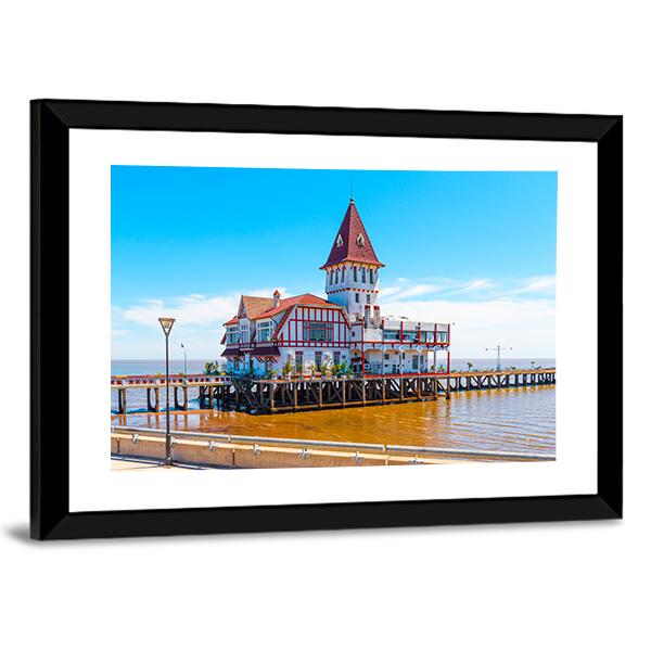 Building & Pier At Shore Canvas Wall Art-3 Horizontal-Gallery Wrap-25" x 16"-Tiaracle