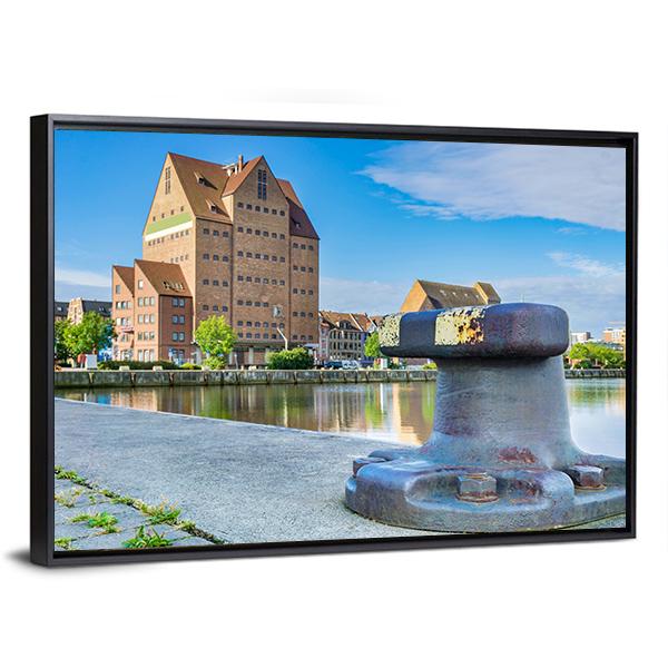 Building In Harbor Of Rostock Canvas Wall Art-3 Horizontal-Gallery Wrap-25" x 16"-Tiaracle