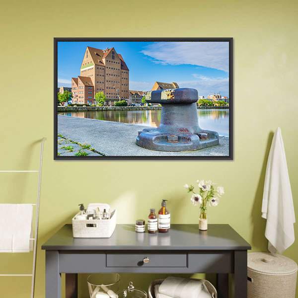 Building In Harbor Of Rostock Canvas Wall Art-3 Horizontal-Gallery Wrap-25" x 16"-Tiaracle