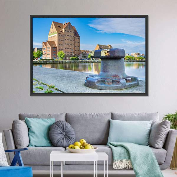 Building In Harbor Of Rostock Canvas Wall Art-1 Piece-Floating Frame-24" x 16"-Tiaracle