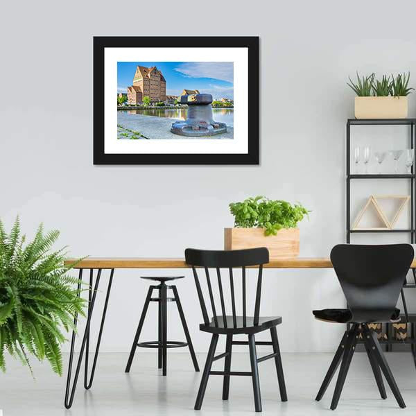 Building In Harbor Of Rostock Canvas Wall Art-3 Horizontal-Gallery Wrap-25" x 16"-Tiaracle