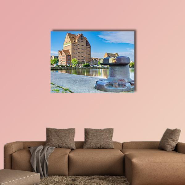 Building In Harbor Of Rostock Canvas Wall Art-1 Piece-Gallery Wrap-48" x 32"-Tiaracle