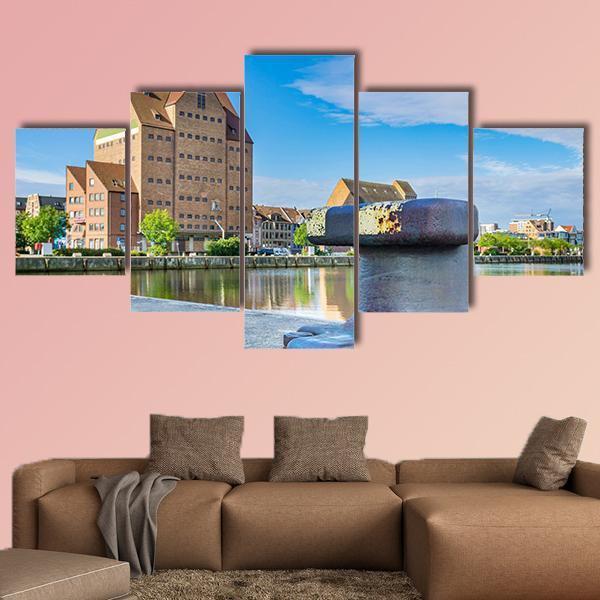 Building In Harbor Of Rostock Canvas Wall Art-5 Star-Gallery Wrap-62" x 32"-Tiaracle