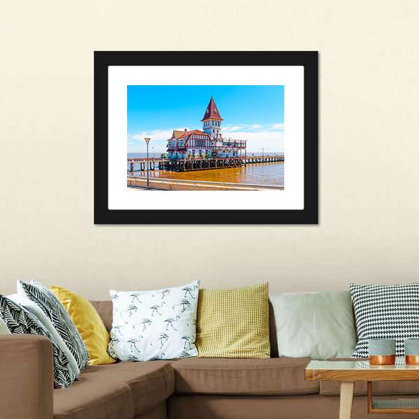 Building &amp; Pier At Shore Vertical Canvas Wall Art-3 Vertical-Gallery Wrap-12" x 25"-Tiaracle