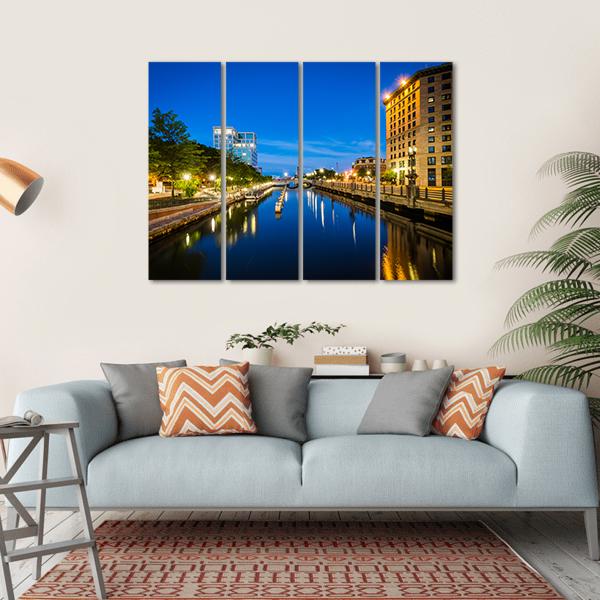 Buildings Along Providence River Canvas Wall Art-4 Horizontal-Gallery Wrap-34" x 24"-Tiaracle