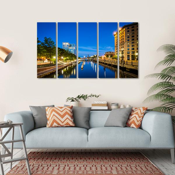 Buildings Along Providence River Canvas Wall Art-5 Horizontal-Gallery Wrap-22" x 12"-Tiaracle