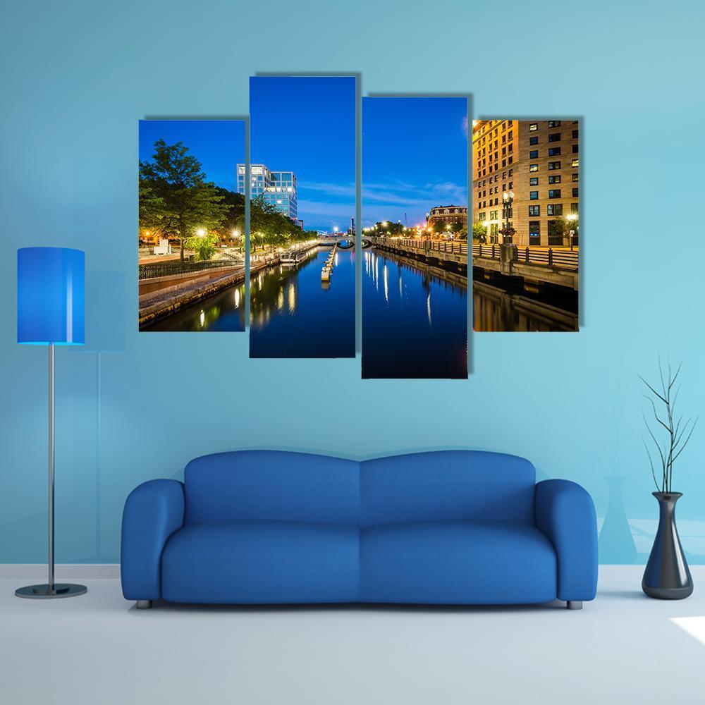 Buildings Along Providence River Canvas Wall Art-4 Pop-Gallery Wrap-50" x 32"-Tiaracle