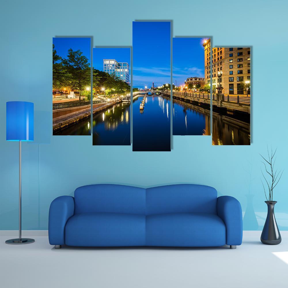 Buildings Along Providence River Canvas Wall Art-5 Pop-Gallery Wrap-47" x 32"-Tiaracle
